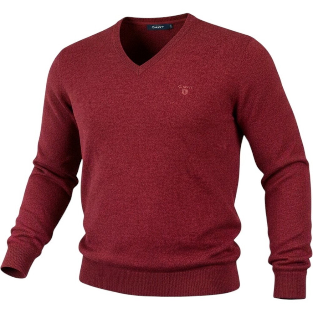 GANT Mens Large Burgundy Melange Lambswool V Neck Sweater NWT Preppy Classic‎
